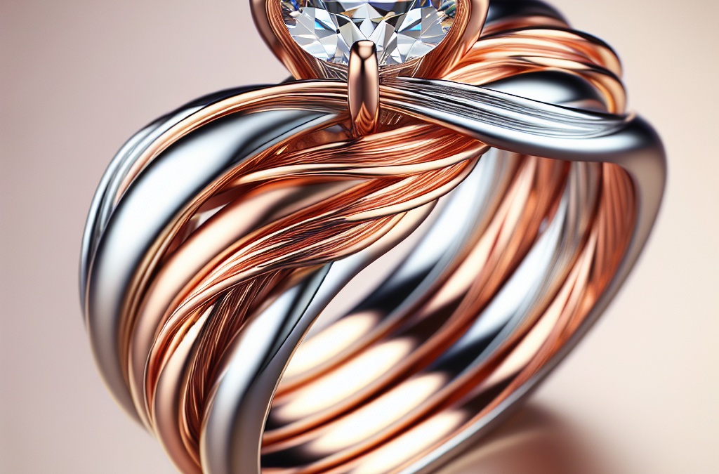 How do rose gold and white gold engagement rings combine in design?