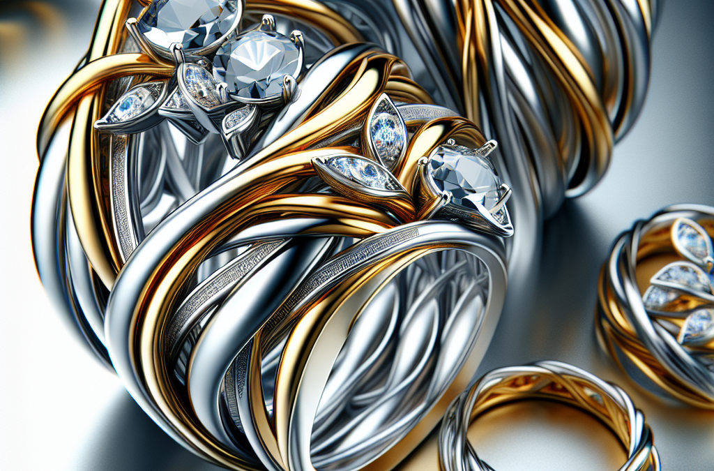 How does a silver and gold mixed metal engagement ring set appear?