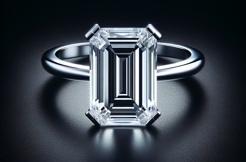 How is a solitaire emerald cut engagement ring typically styled?