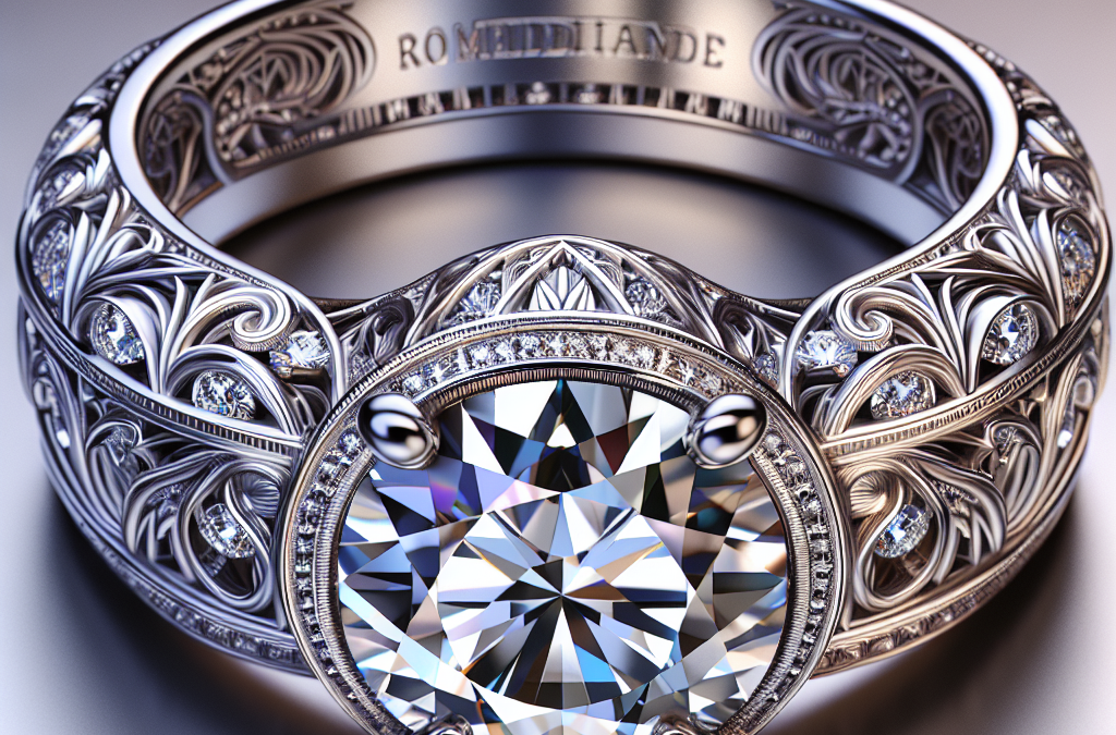 What are creative design features of a round diamond engagement ring?