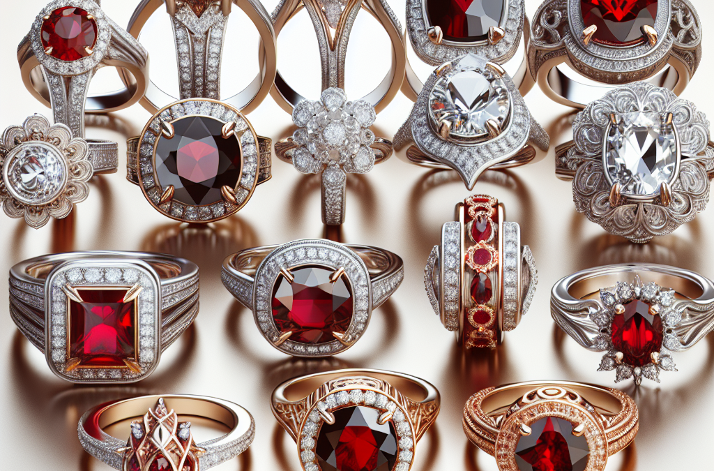 What are examples of elegant red engagement rings?