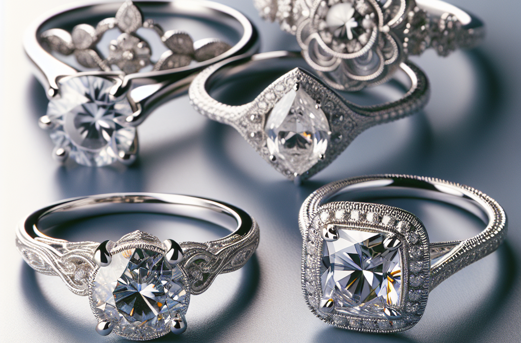 What are examples of silver diamond engagement rings?
