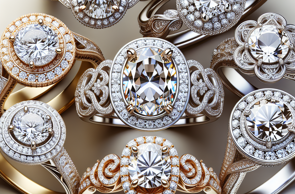 What are popular design elements in oval engagement rings with diamonds?