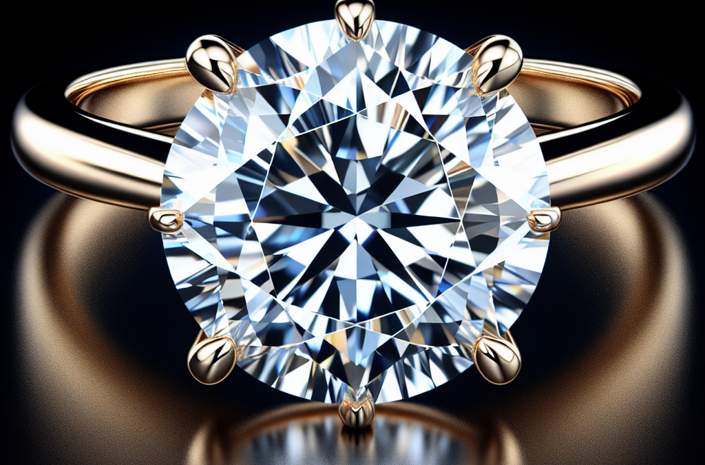 What is the design of a round brilliant cut diamond engagement ring?