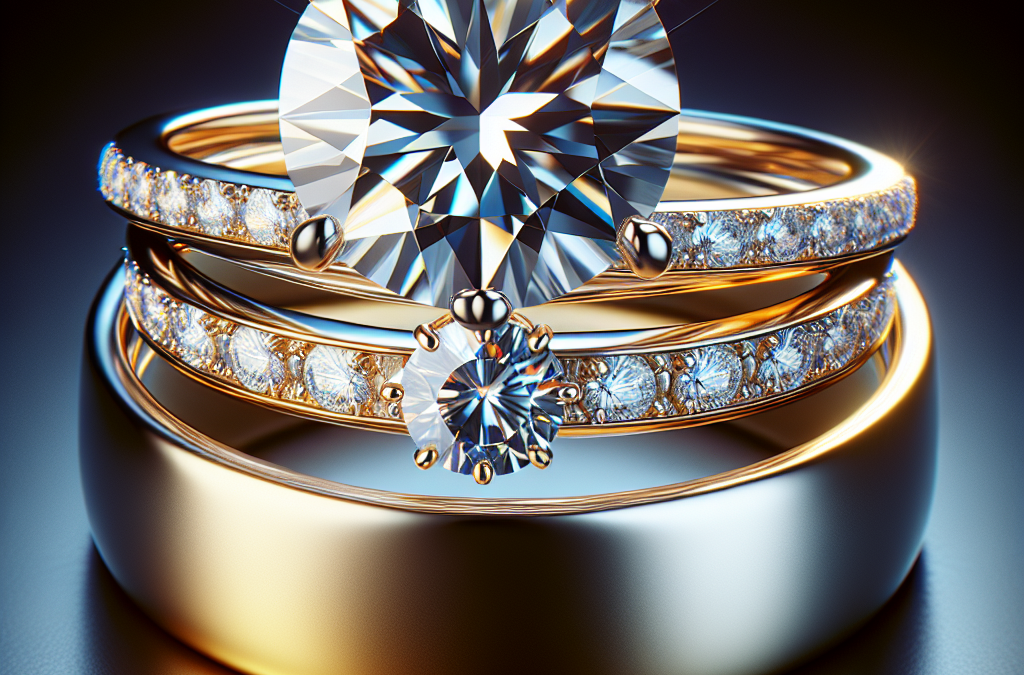 What makes a platinum engagement ring with a gold wedding band unique?