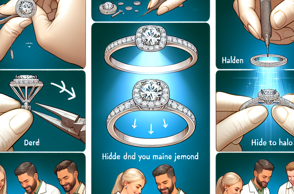 How do jewelers incorporate hidden halos into diamond engagement rings?